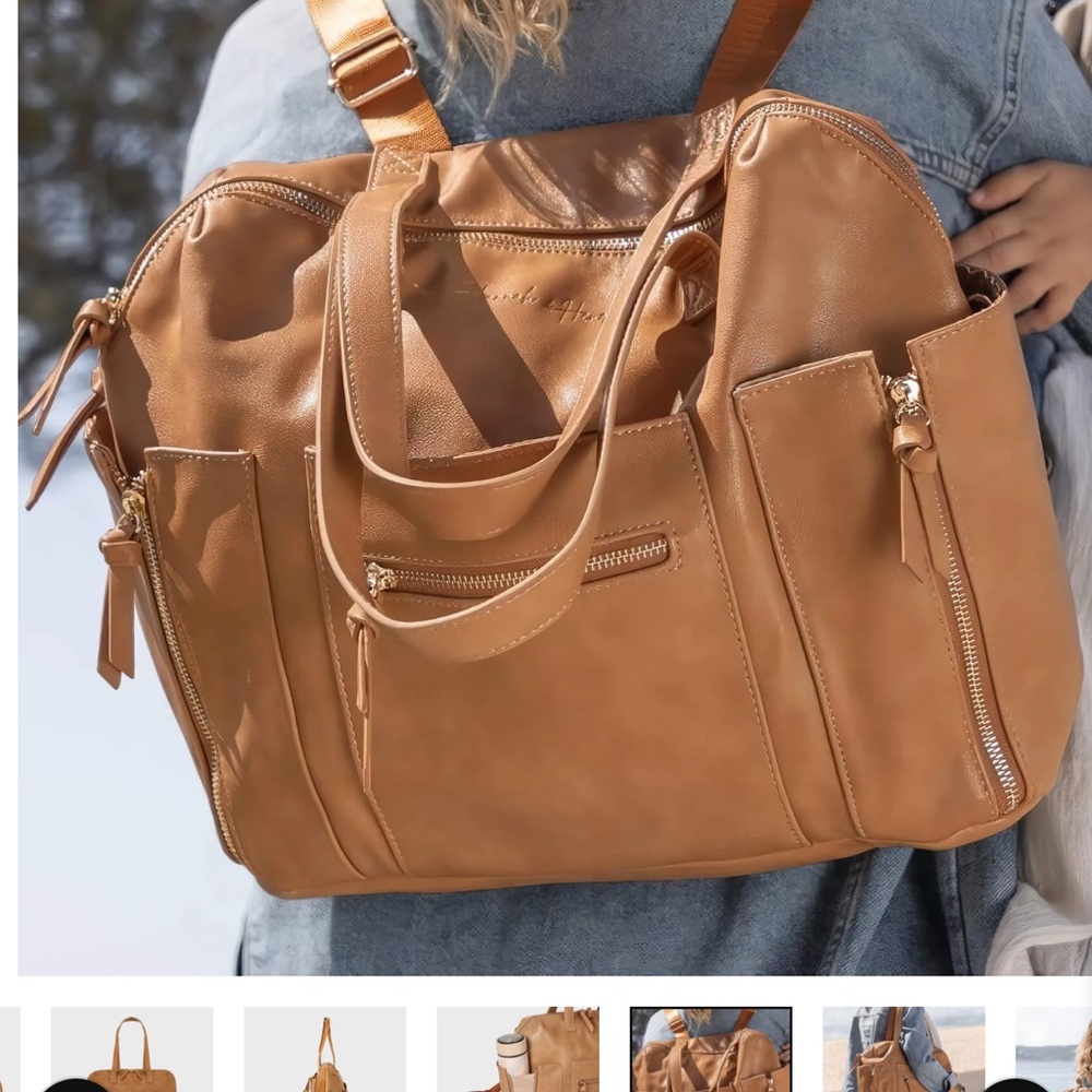 Tan Leather Tote Backpack Diaper Bag - Women - Picture 6 of 12